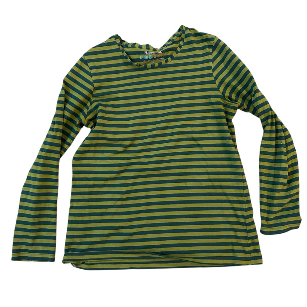 Gudrun Sjoden Long Sleeve Tee Womens Small Green Stripes Organic Cotton Casual